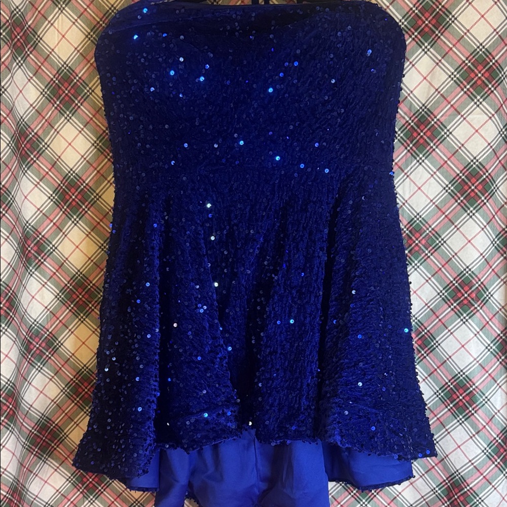 Blue Sequin Three Strap Dress